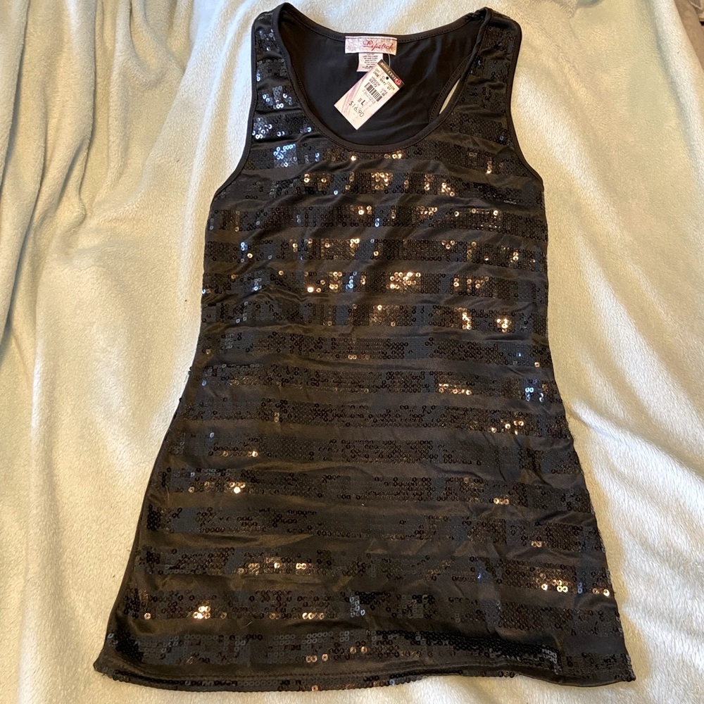 Sparkly Sexy Tank. NWT. Size Large. Racer back, slim fitting, long length.